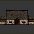 Cartoon Scenery Traditional Thatched Roof House With Wooden Frames And Multiple Roofs