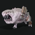 Fantasy Creature With Mechanical Pipes Spiked White Body And Sharp Teeth