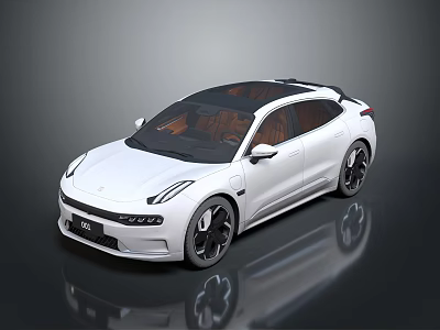 White Electric Car With Black Roof Sleek Design Black Wheels And Brown Interior 3d model