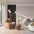 Elegant Bedroom Interior With Upholstered Bed Accent Chair Vanity Table And Floor Lamp