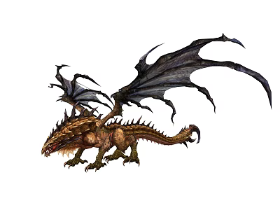Mythical Dragon Game And Movie Character With Black Wings And Brown Scaly Body 3d model