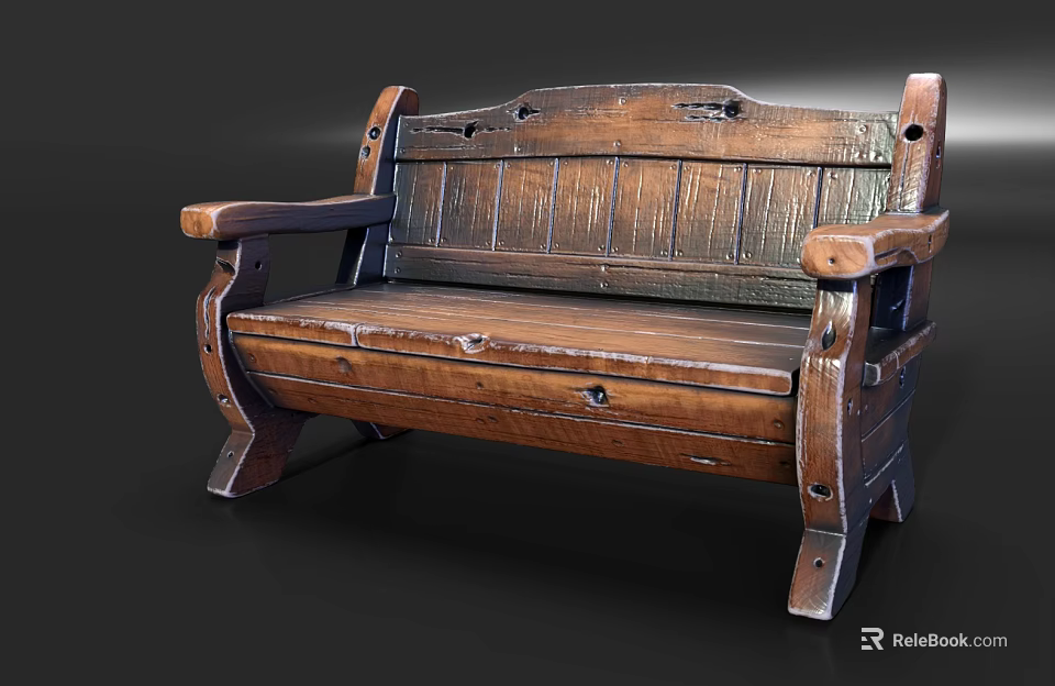 Outdoor Wooden Bench with Armrests and Traditional Solid Wood Design 3d model 