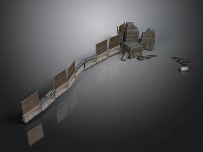 Ancient Fortress Wall Structure With Stone Blocks Wooden Planks Tower And Weapons 3d model