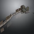 Ancient Fortress Wall Structure With Stone Blocks Wooden Planks Tower And Weapons