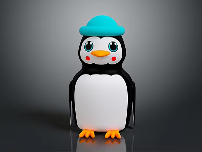 Cute Cartoon Penguin Toy With Blue Hat Red Cheeks And Orange Feet 3d model