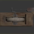 Traditional Stone Mill Kitchen Appliance On Wooden Stand With Blue Patterns