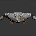 Silver Medieval Fantasy Warrior Armor With Golden Helmet And Brown Skirt