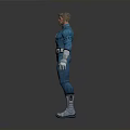 Superhero Male Figure in Blue Uniform with Four Symbol Standing Pose White Belt Gloves Boots