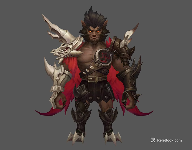 Mythical Beast Warrior Character With Armored Attire Red Cape And Spiked Armor Features 3d model 