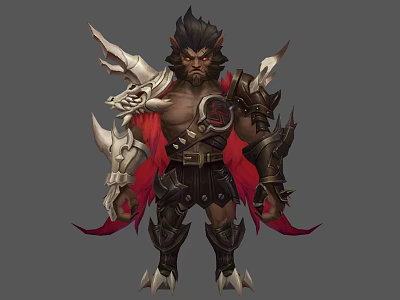 Mythical Beast Warrior Character With Armored Attire Red Cape And Spiked Armor Features 3d model