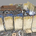 Recyclable Waste Materials In Bins With Tires Wooden Boxes And Metal Scraps