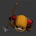 Cartoon Miner Character Wearing Yellow Hard Hat And Blue Overalls With Pickaxe
