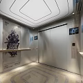 Modern Elevator Interior Design With Metal Walls Control Panel Soft Lighting And Decorative Artworks 3d model