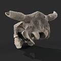 Detailed Isolated White Cow Skull with Horns on Dark Background