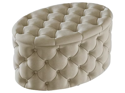 Beige Tufted Round Ottoman With Elegant Upholstered Design And Button Details 3d model