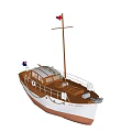 Classic Brown And White Sailing Boat With Mast Red Flag And Little Joy Name