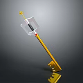 Golden Key With Transparent Square Section Yellow Top Decoration And Black Red Handle Details