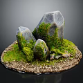 Natural Wood Stone Landscape Ornament With Moss Covered Rocks Grass And Pebbles