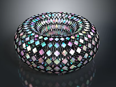 Modern Round Lighting Fixture Set With Colorful Diamond Mosaic Pattern And Shiny Reflective Surface 3d model