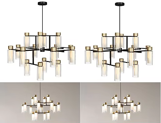 Light Luxury Metal Multi-head Chandelier Restaurant Chandelier Metal Yellow Chandelier Special-shaped Multi-head Chandelier Creative Art Chandelier Double-layer Chandelier 3d model