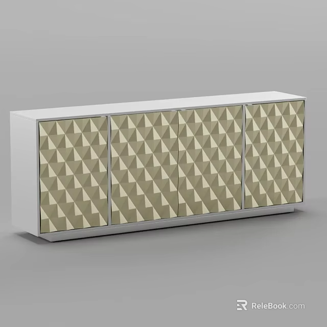 Modern White Shoe Cabinet With Beige Geometric Pattern On Three Doors 3d model