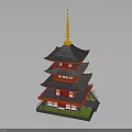 Traditional Red Multi tiered Pagoda With Black Roof And Golden Spire