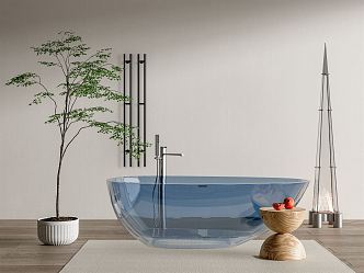 Modern Bathtub Acrylic Bathtub Floor Lamp Green Plant Potted Plant 3d model