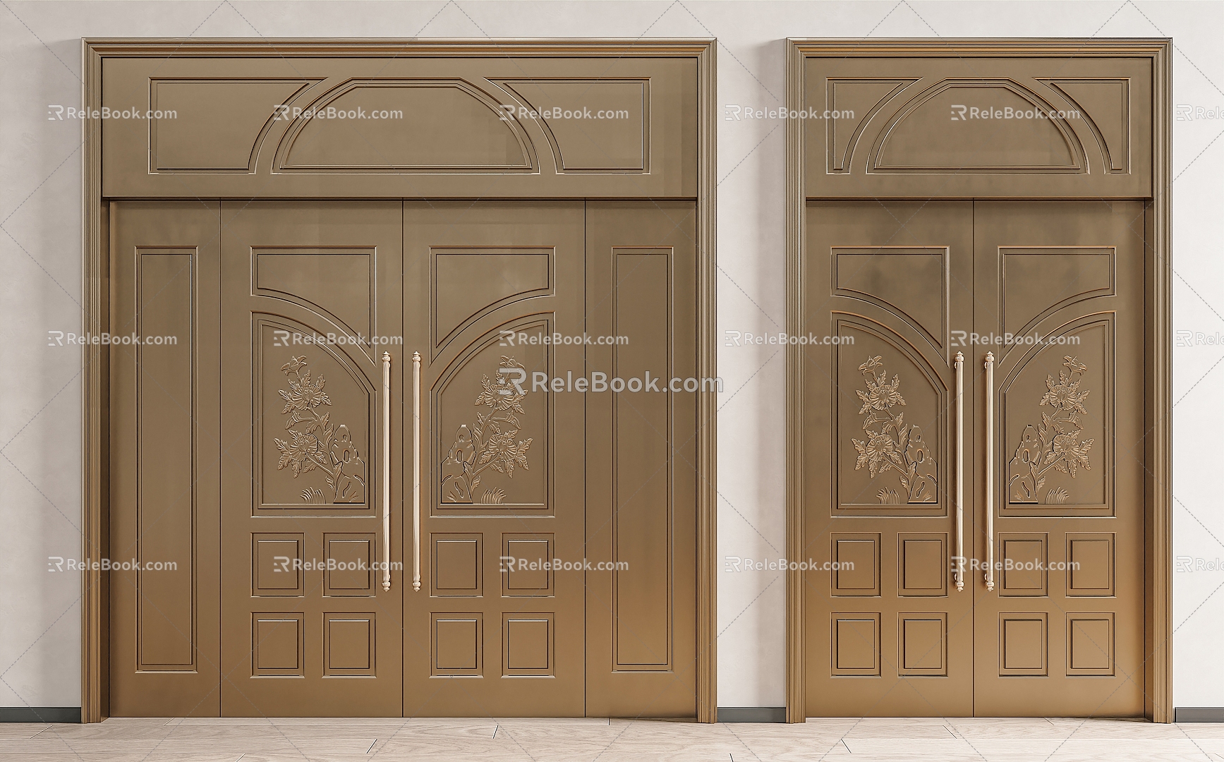 Light Luxury Double Door Villa with Copper Door 3d model