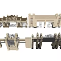 Various Entrance Gate Architectural Models With Classical Columns And Ornate Railings 3d model