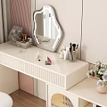 Modern Dressing Table with Decorative Mirror Cosmetics Storage Drawers and Minimalist Chair
