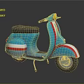 Vintage Blue Scooter With Red White Stripes Black Seat And Yellow Headlight