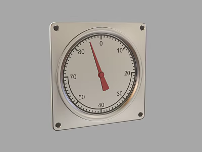 Industrial Equipment with Square Metal Panel Round Dial Red Pointer and Clear Scale Gauge 3d model