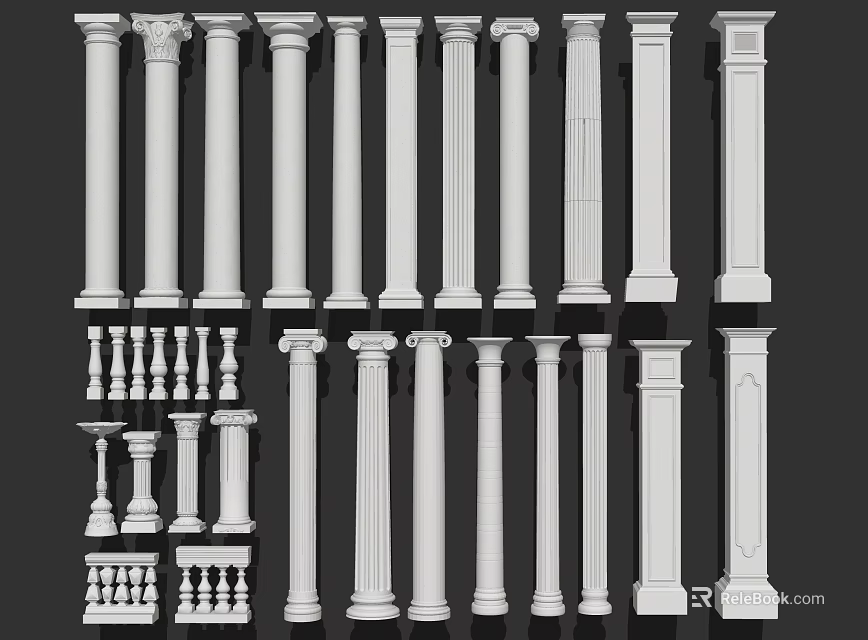 Diverse Architectural Columns Collection With Various Designs And Decorative Styles 3d model 