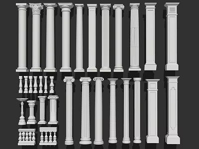 Diverse Architectural Columns Collection With Various Designs And Decorative Styles 3d model