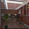 Elegant Lounge Interior With Wooden Decor Chandelier Bar Counter Sofa And Potted Plant