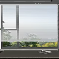 White Window Blinds in Modern Living Room with Natural Light and Green Outdoor View