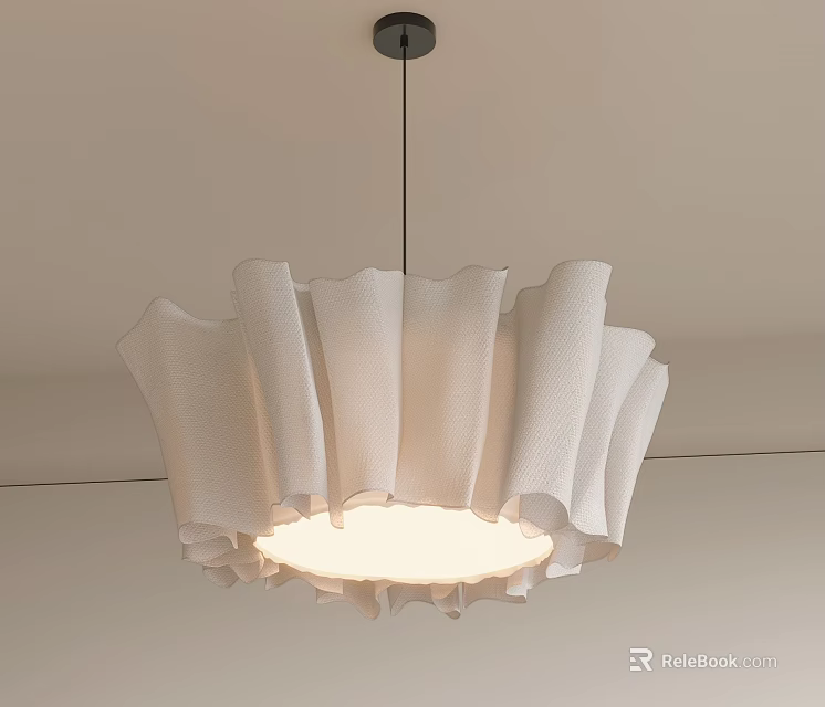 White Pleated Fabric Chandelier With Soft Lighting In Modern Minimalist Design 3d model 