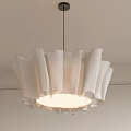 White Pleated Fabric Chandelier With Soft Lighting In Modern Minimalist Design