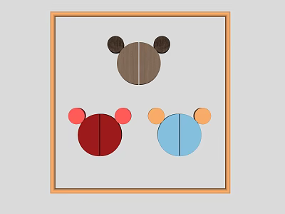 Stylish Mickey Ear Shaped Wardrobe Doors with Central Seam in Brown Red and Blue 3d model