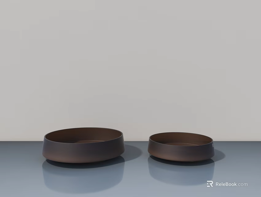 Two Brown Bowl Shaped Tea Set On Grey Surface With Light Grey Background 3d model 