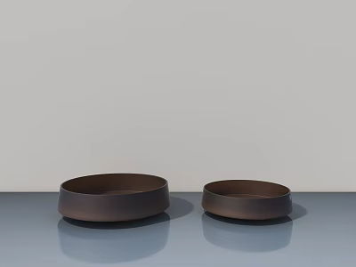 Two Brown Bowl Shaped Tea Set On Grey Surface With Light Grey Background 3d model