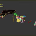 Various Types Of Musical Instruments Display Including Piano Guitar Drum Set Trumpet And Saxophone