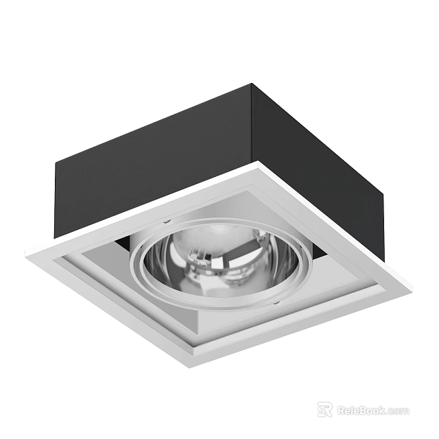 Modern Recessed Downlight Spotlight With Square Black White Frame And Silver Reflective Cup 3d model 
