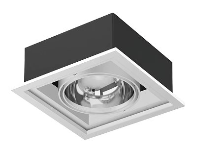 Modern Recessed Downlight Spotlight With Square Black White Frame And Silver Reflective Cup 3d model