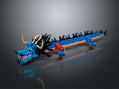 Game Movie Character Blue Dragon Block Style Pixel Design with Detailed Features 3d model