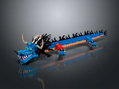 Game Movie Character Blue Dragon Block Style Pixel Design with Detailed Features 3d model