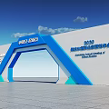 China Telecom COLINS 2023 Exhibition Entrance With Blue White Structure And Learning Theme