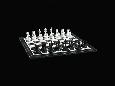 Classic Chess Set With Black And White Pieces On Checkered Board 3d model
