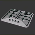 Gas Cooktop with Four Burners and White Surface Control Knobs 3d model