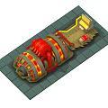 Industrial Heated Drum Furnace Equipment With Red Pipes Safety Railings And Control Panel